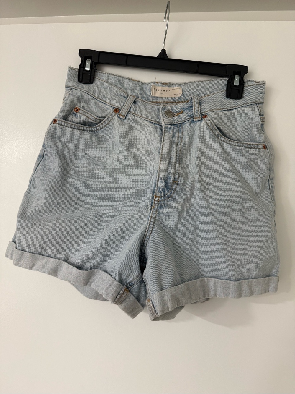 Topshop Light Wash High-Rise Cuffed “Mom” Denim Shorts